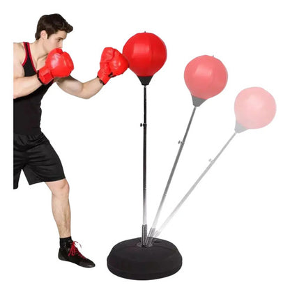 Set Puching Ball Para Niños + Guantes + Inflador Rojo