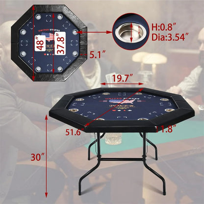 Mesa Poker Profesional Plegable 8 Personas Con Portavasos Azul Oscuro