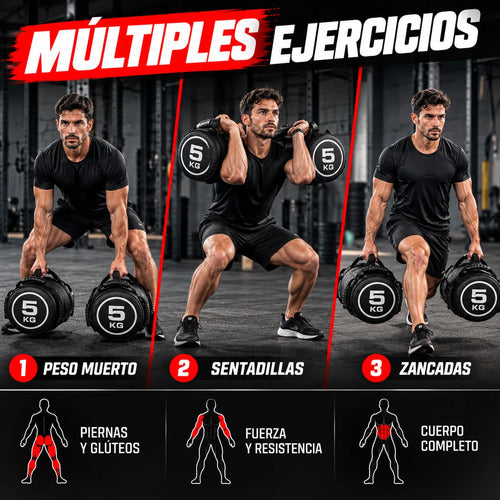 Par De Bolsas 5kg C/u Sandbag Fitness Y Crossfit Negro