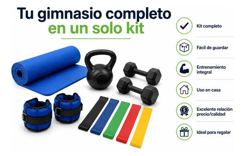 Kit Fitness Gym Casa Pesa Rusa Mancuernas Colchoneta + Yoga Negro