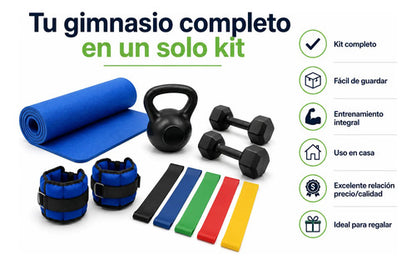 Kit Fitness Gym Casa Pesa Rusa Mancuernas Colchoneta + Yoga Negro
