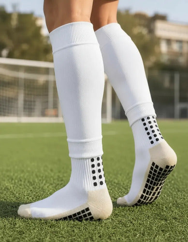 Combo Media Sin Pie + Antideslizante Fútbol Adulto Mmsports Blanco M
