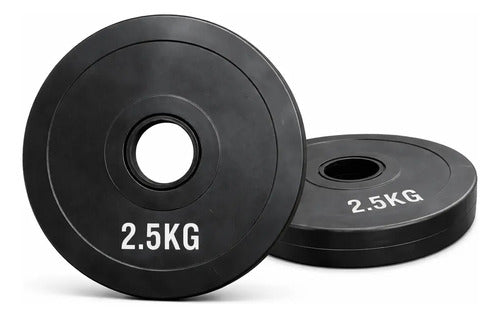 Disco Olímpico Engomado 2.5 Kg Sin Rebote Para Barra Gym Negro