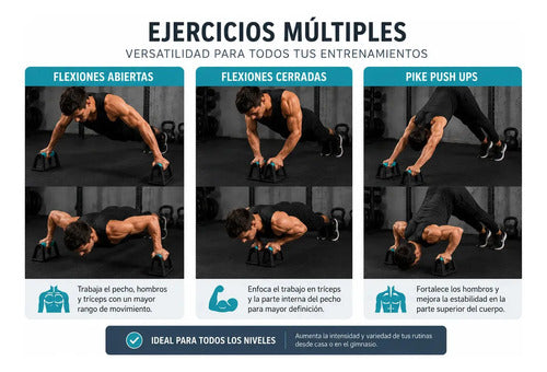 Par Barras Push Up Calistenia Fitness Antideslizantes Pro Turquesa