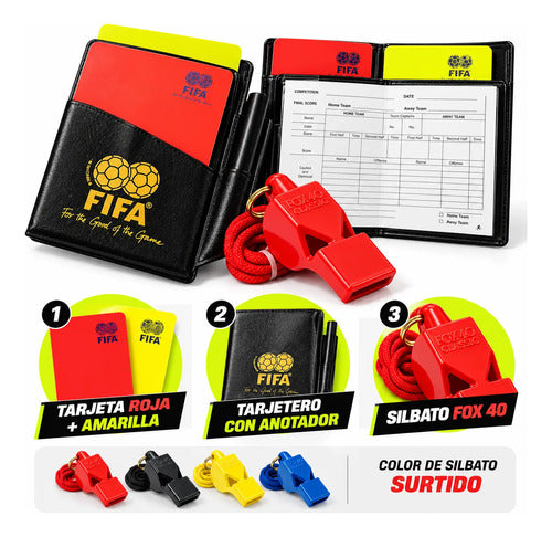Kit Árbitro Fútbol Tarjetas Fifa + Silbato Profesional Fox40