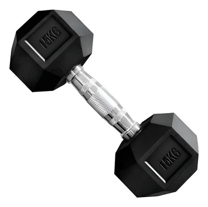 Mancuerna Hexagonales Hierro Recubierto Dumbbell 15kg Rhino Negro