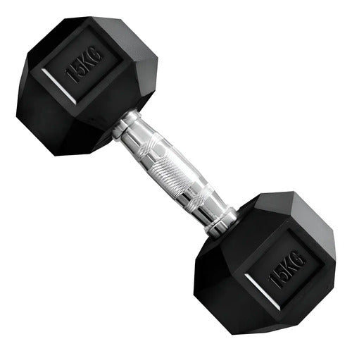 Mancuerna Hexagonales Hierro Recubierto Dumbbell 15kg Rhino Negro