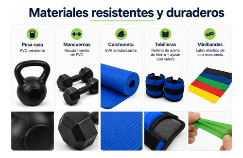 Kit Fitness Gym Casa Pesa Rusa Mancuernas Colchoneta + Yoga Negro