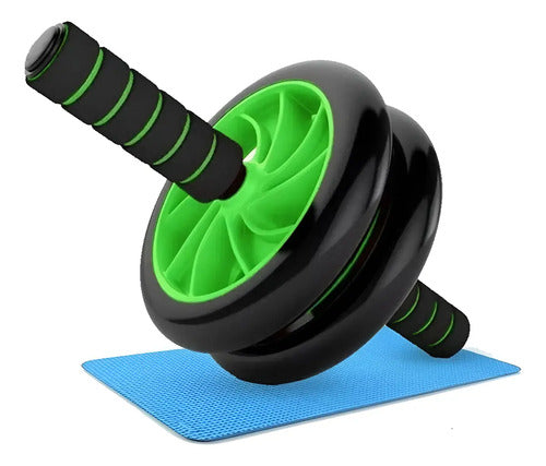 Rueda Abdominal Doble Desarmable Con Colchoneta Fitness Color Verde/celeste