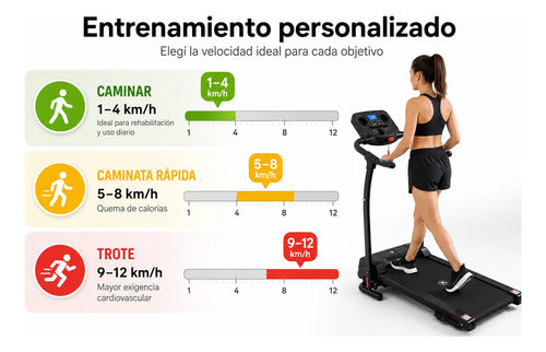 Caminador Eléctrico Plegable 2.0 Hp Hasta 12 Km/h 110 Kg Negro