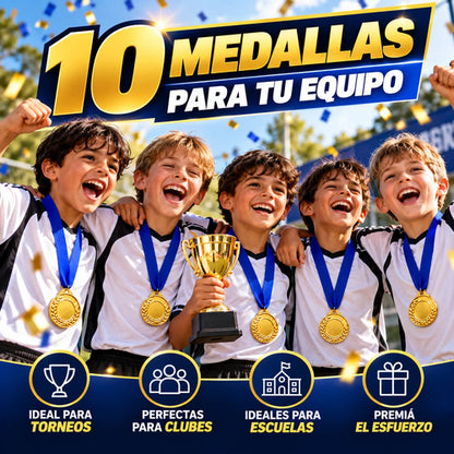 Pack X10 Medallas Deportivas 7 Cm Doradas Con Cinta