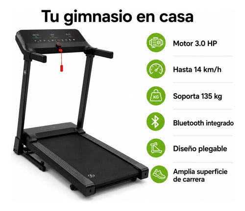 Cinta Caminadora Eléctrica Plegable 3.0 Hp 14 Km/h 135 Kg Negro