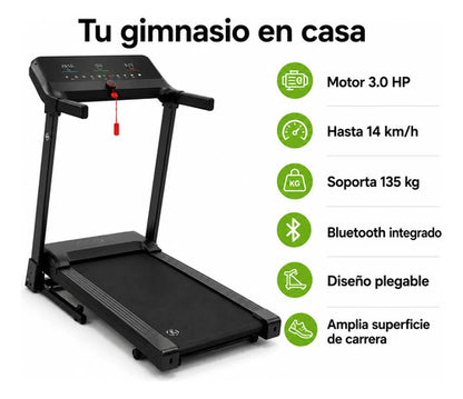 Cinta Caminadora Eléctrica Plegable 3.0 Hp 14 Km/h 135 Kg Negro