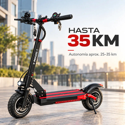 Monopatín Eléctrico Magic 350w 36v Hasta 35 Km Plegable Negro/rojo
