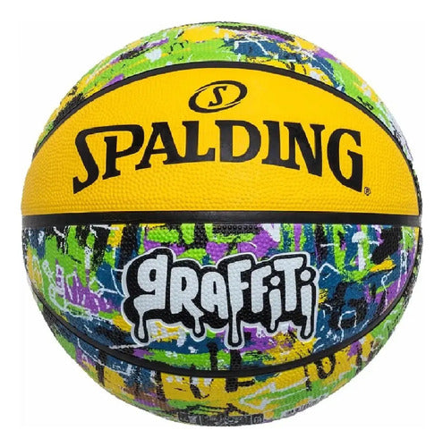 Pelota De Básquet Spalding Graffiti Graffiti Nº 7 Color Amarillo/verde Para Partida De Exterior