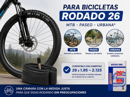 Pack X4 Cámaras Bicicleta Rodado 26 1.95/2.125 Válvula A/v Schrader Negro