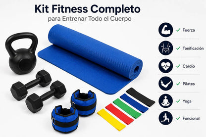 Kit Fitness Gym Casa Pesa Rusa Mancuernas Colchoneta + Yoga Negro