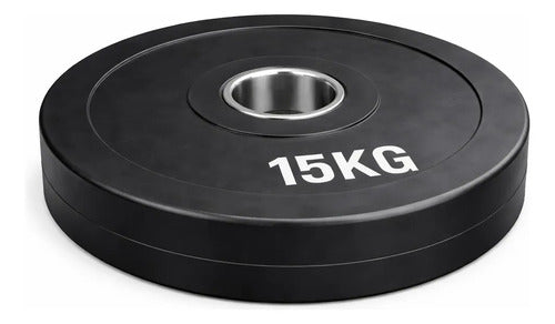 Disco Olímpico Engomado 15 Kg P/ Barra Pesas Gym Profesional Negro