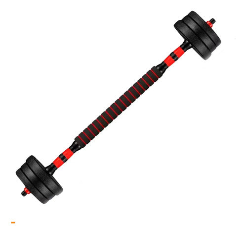 Kit Set Barras 2 Mancuernas + Discos 20kg 3 En 1 Negro