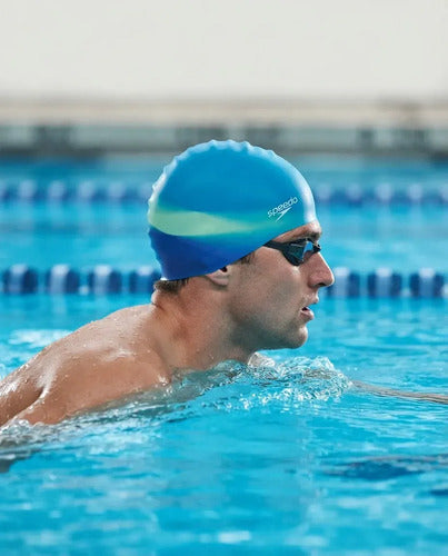 Gorra De Natacion Silicona Speedo Multicolor Azul Rayas Unico