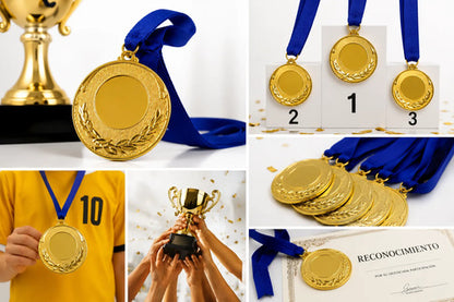 Medalla Trofeo Hierro Con Cinta X 10 Unidades 5 Cm Dorada