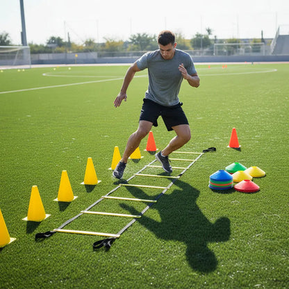 Kit Fútbol Escalera Agilidad + 10 Platos + 10 Conos Altos Surtido