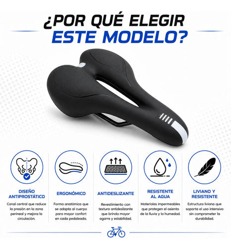 Asiento Bicicleta Mtb Antiprostático Ergonómico Calidad Negro