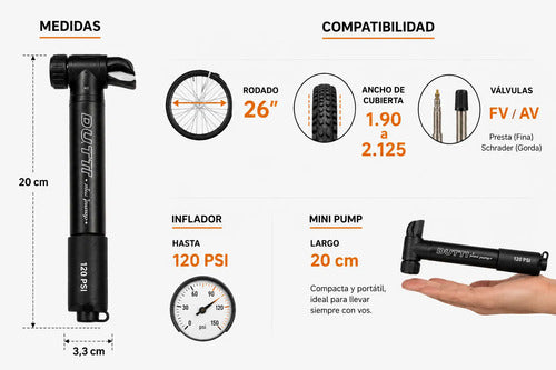 Kit Reparación Bicicleta Rodado 26 2 Cámaras Inflador Parche