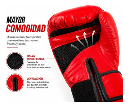 Guantes Boxeo Entrenamiento Premium Alta Protección Velcro 10oz Rojo