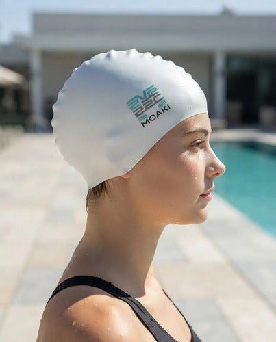 Gorra De Natación Moaki Silicona Mmsports Blanco Lisa Unico