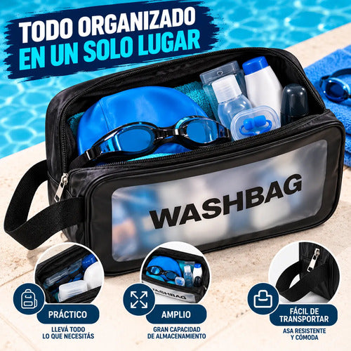 Neceser Piscina Natación Washbag Organizador Con Cierre Negro Lisa