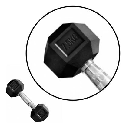 Mancuerna Hexagonales Hierro Recubierto 7.5kg Rhino Negro