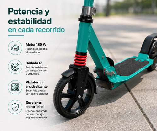 Monopatín Eléctrico Plegable Kds T3 180w Hasta 18 Km/h Verde Agua