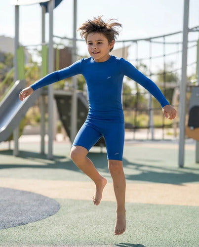 Remera Térmica Manga Larga Niños Elite Uv50+ Mmsports Azul Liso 8