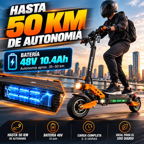 Monopatín Eléctrico Storm 800w 48v Plegable Nfc Adulto Naranja