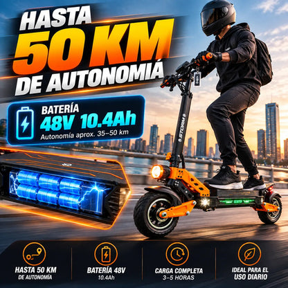 Monopatín Eléctrico Storm 800w 48v Plegable Nfc Adulto Naranja
