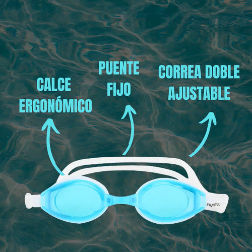 Lentes De Natación Hydro Champ 2.0 Celeste Antiempañante Y Uv