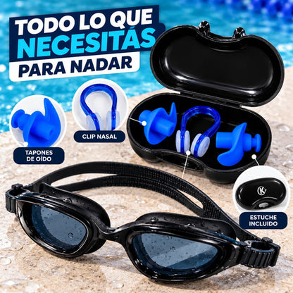 Set Natación Completo Gorra Silicona + Tapones Negro Liso M