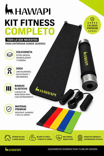 Kit Fitness Completo Gimnasio En Casa Bandas Colchoneta Soga Negro
