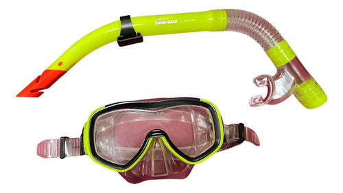 Set Snorkel Adulto + Máscara Silicona Para Buceo Amarillo