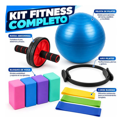 Kit Fitness Completo Bandas Rueda Ab Pelota Yoga Aro Pilates Surtido