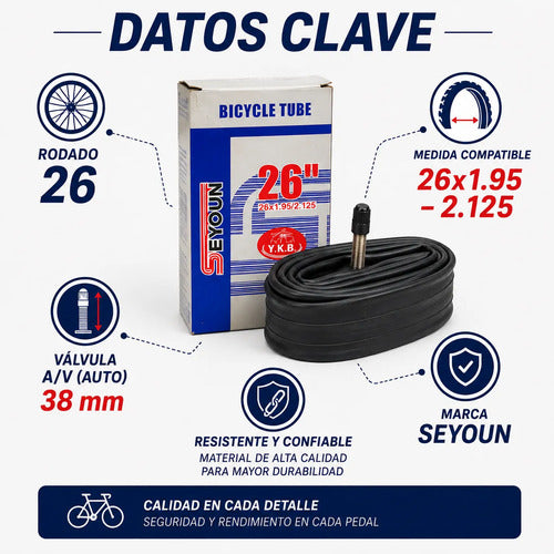 Pack X4 Cámaras Bicicleta Rodado 26 1.95/2.125 Válvula A/v Schrader Negro