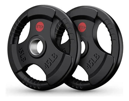 Disco Olimpico De Hierro Engomado C/ Agarres 20kgs Negro