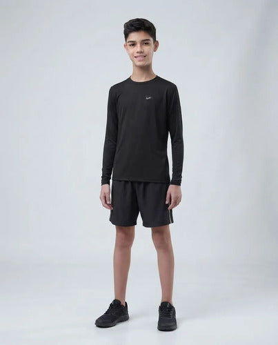 Remera Térmica Manga Larga Niños Elite Uv50+ Mmsports Negro Liso 10