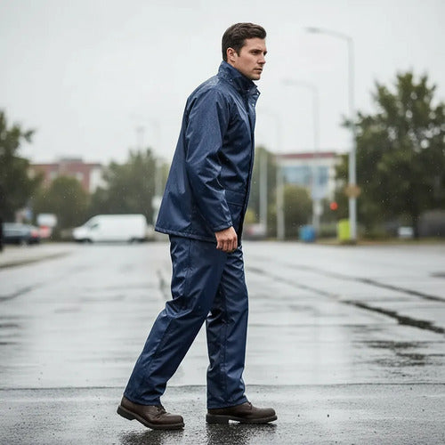 Traje Impermeable Hombre Oxford Pvc Azul Trabajo Capucha\n Azul M