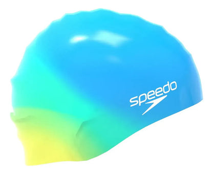 Gorra De Natación Speedo Multicolor Para Niños Silicona Celeste Rayas Unico