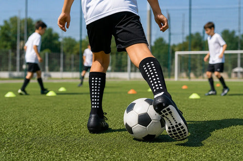 Pack X10 Medias Cortas Antideslizantes Niños Fútbol Calidad Negro 26-30