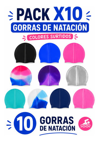 Pack X10 Gorras Natación Silicona Colores Surtidos Piscina Surtido Adulto