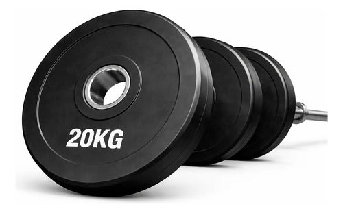 Disco Olímpico Engomado 20 Kg P/ Barra Pesas Gym Profesional Negro