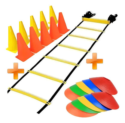 Kit Fútbol Escalera Agilidad + 10 Platos + 10 Conos Altos Surtido